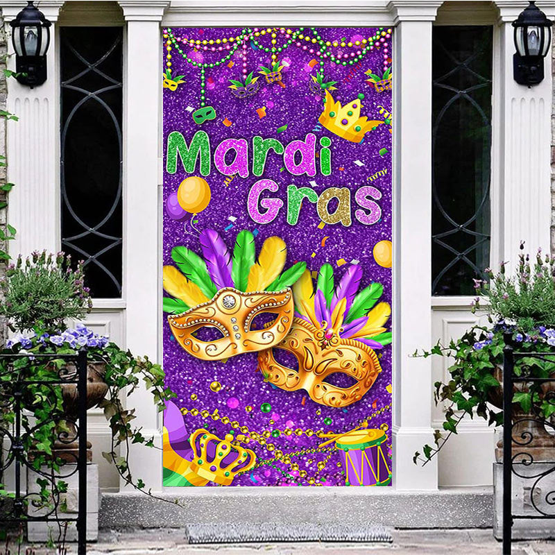 Aperturee - Aperturee Purple Mask Mardi Gras Masquerade Party Door Cover