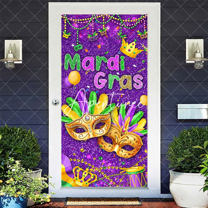 Aperturee - Aperturee Purple Mask Mardi Gras Masquerade Party Door Cover