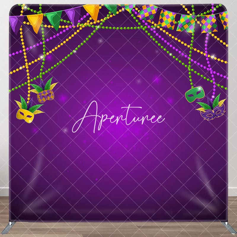 Aperturee - Aperturee Purple Mask Masquerade Party Square Tension Backdrop