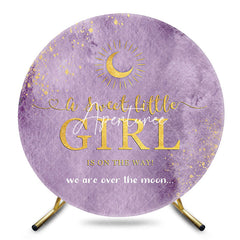 Aperturee - Aperturee Purple Night Gold Moon Round Baby Shower Backdrop