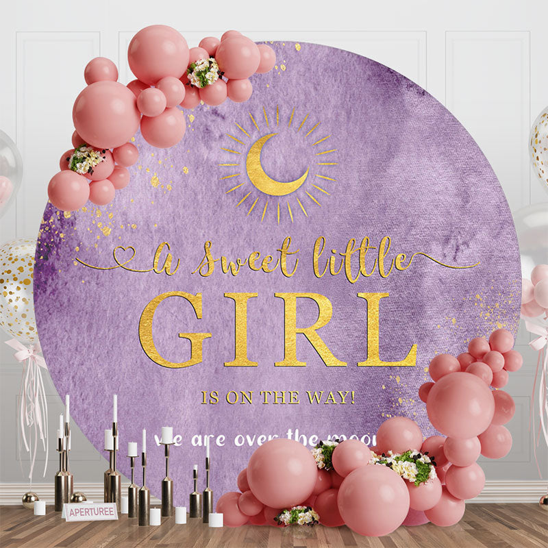 Aperturee - Aperturee Purple Night Gold Moon Round Baby Shower Backdrop