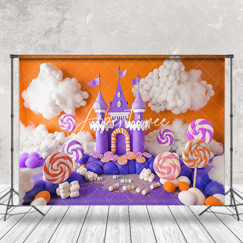 Aperturee - Aperturee Purple Orange Cloud Candyland Cake Smash Backdrop