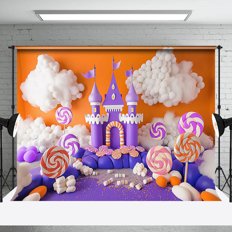 Aperturee - Aperturee Purple Orange Cloud Candyland Cake Smash Backdrop