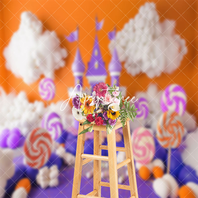 Aperturee - Aperturee Purple Orange Cloud Candyland Cake Smash Backdrop