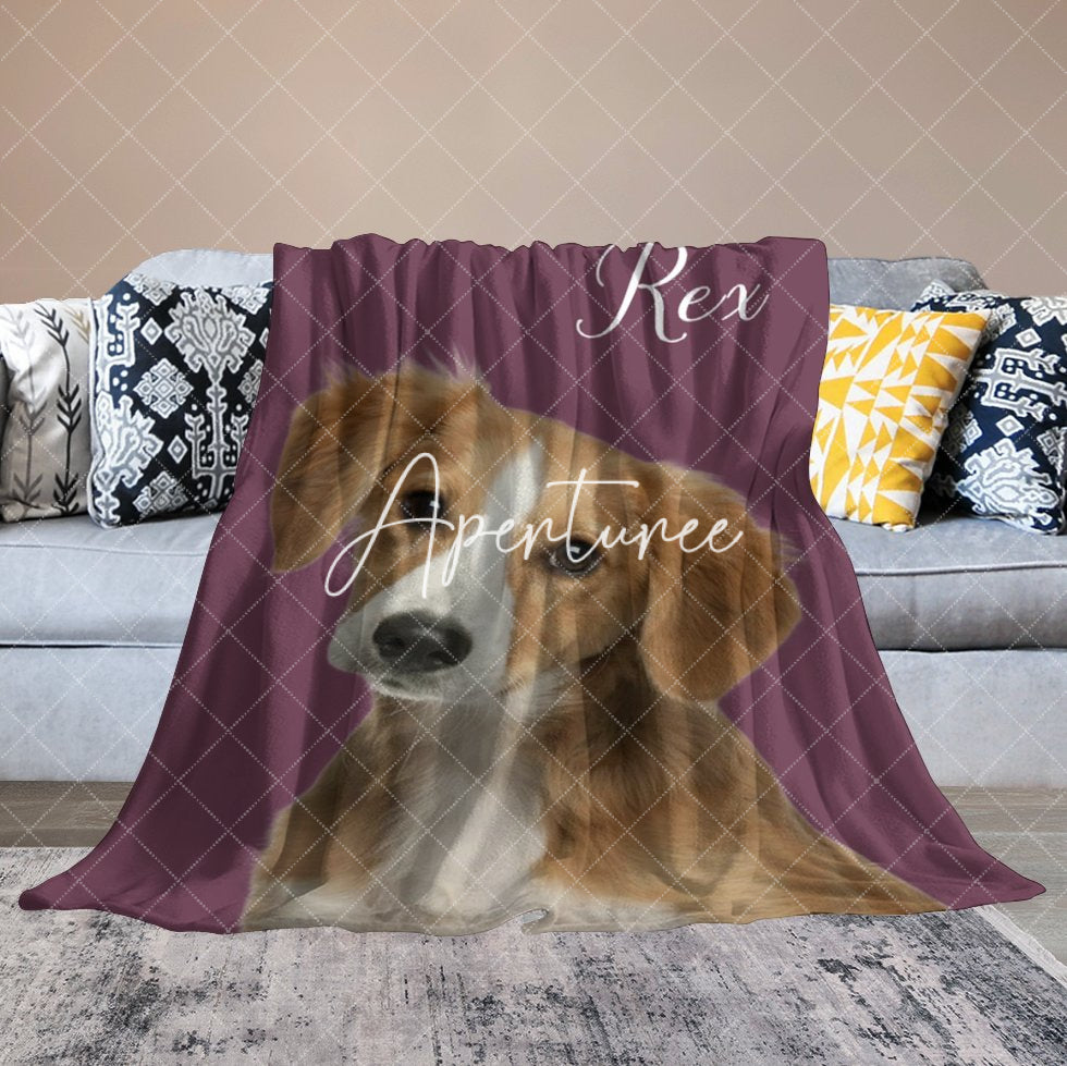 Aperturee - Aperturee Purple Red Custom Pet Photo Name Blanket For Gift