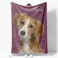 Aperturee - Aperturee Purple Red Custom Pet Photo Name Blanket For Gift