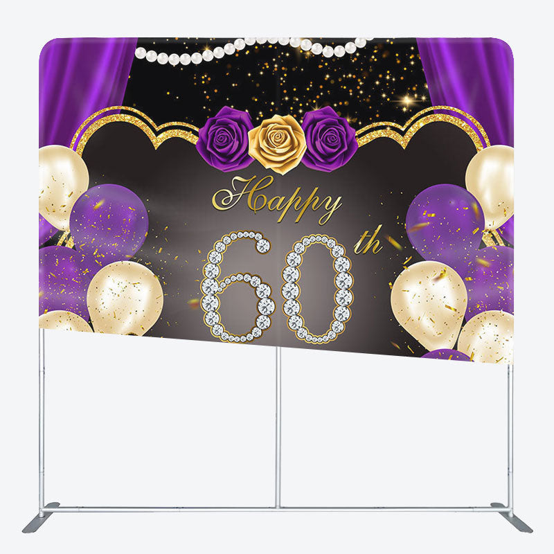 Aperturee - Aperturee Purple Rose 60th Fabric Backdrop Cover for Birthday