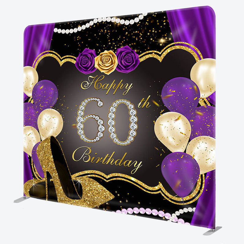 Aperturee - Aperturee Purple Rose 60th Fabric Backdrop Cover for Birthday