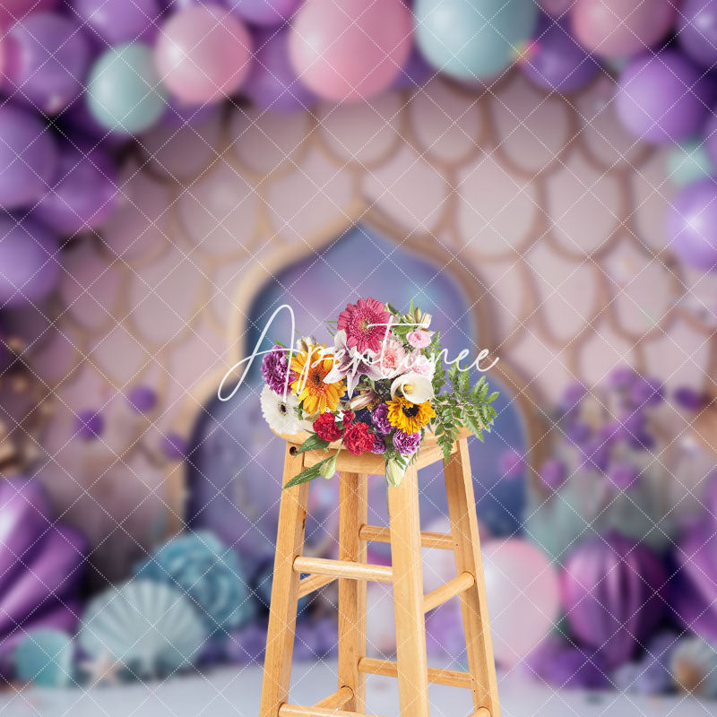 Aperturee - Aperturee Purple Scales Mermaid Shells Cake Smash Backdrop