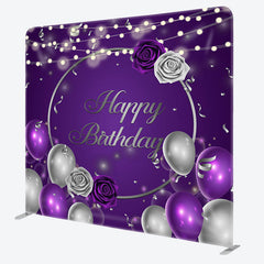 Aperturee - Aperturee Purple Silver Balloons Fabric Backdrop Cover for Birthday