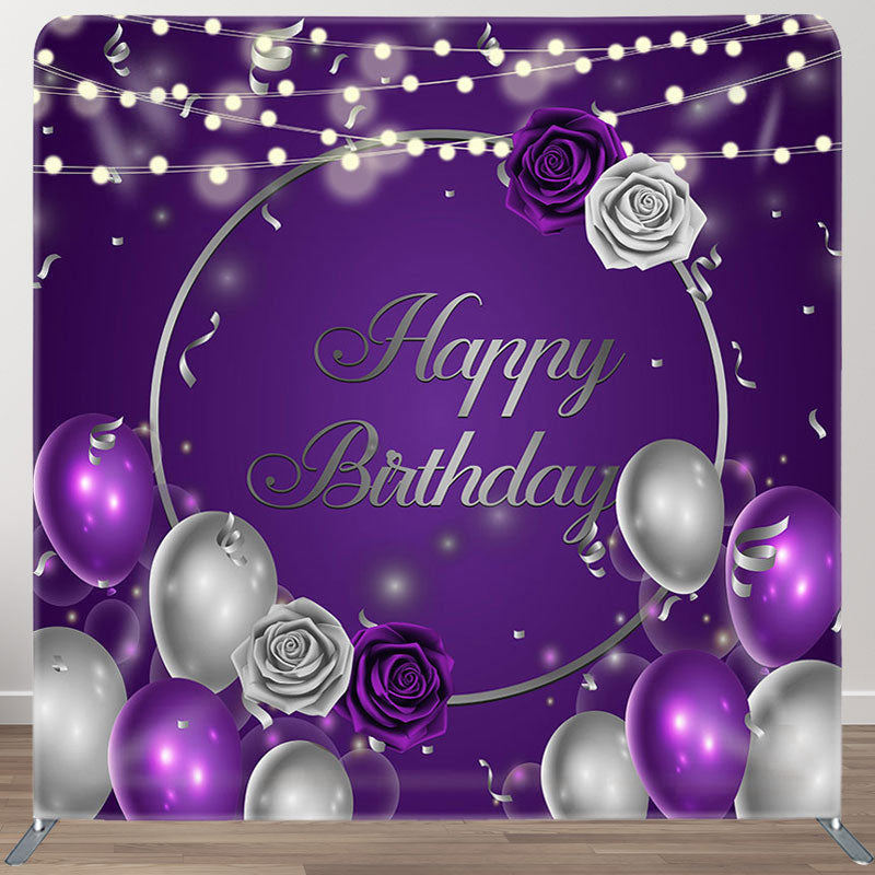 Aperturee - Aperturee Purple Silver Balloons Fabric Backdrop Cover for Birthday