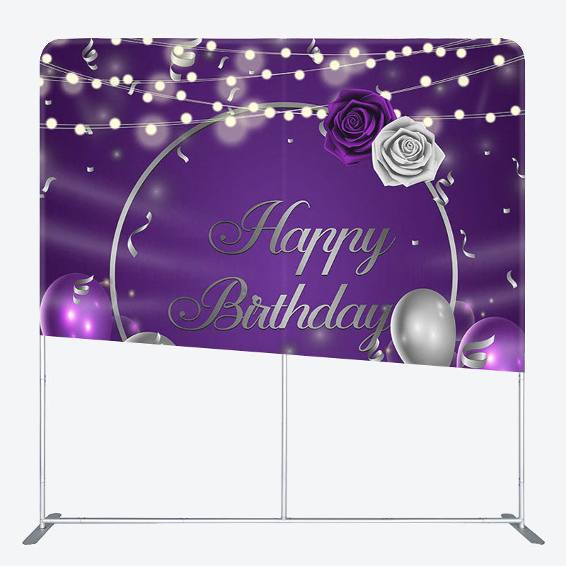 Aperturee - Aperturee Purple Silver Balloons Fabric Backdrop Cover for Birthday