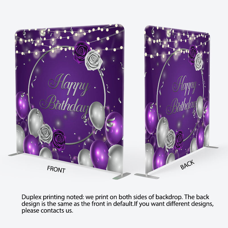 Aperturee - Aperturee Purple Silver Balloons Fabric Backdrop Cover for Birthday