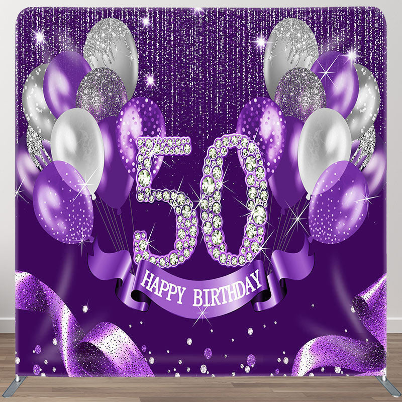 Aperturee - Aperturee Purple Silver Diamonds Fabric Backdrop Cover for Birthday