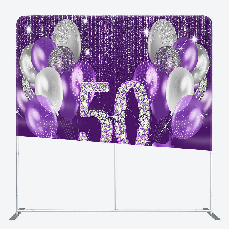 Aperturee - Aperturee Purple Silver Diamonds Fabric Backdrop Cover for Birthday