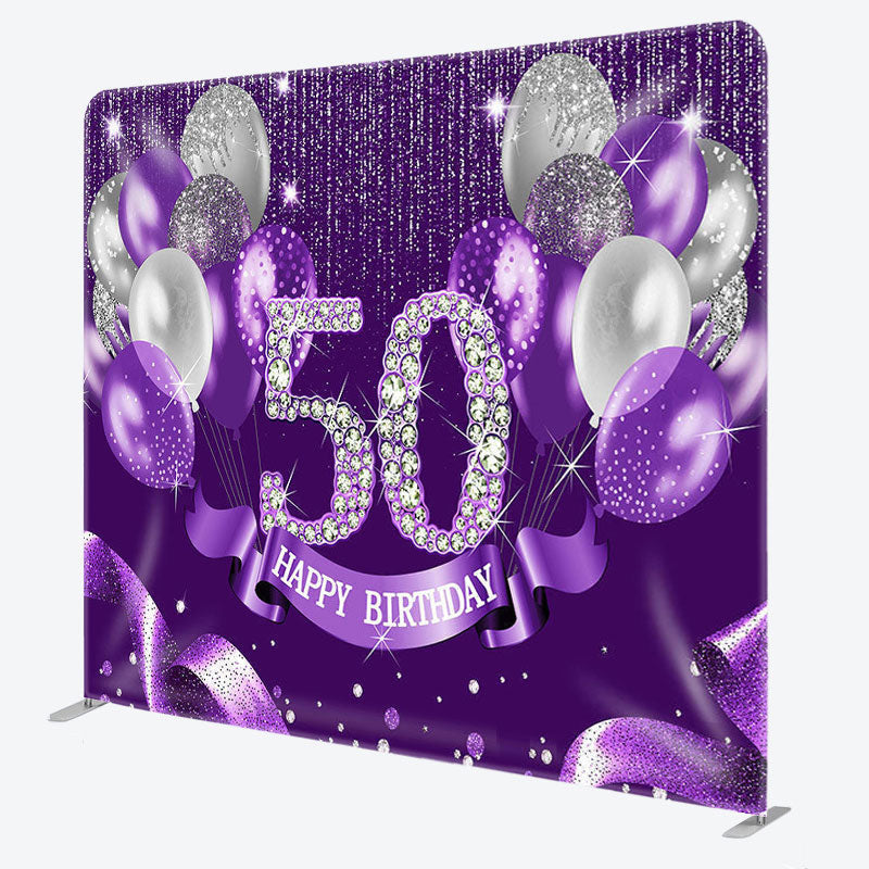 Aperturee - Aperturee Purple Silver Diamonds Fabric Backdrop Cover for Birthday