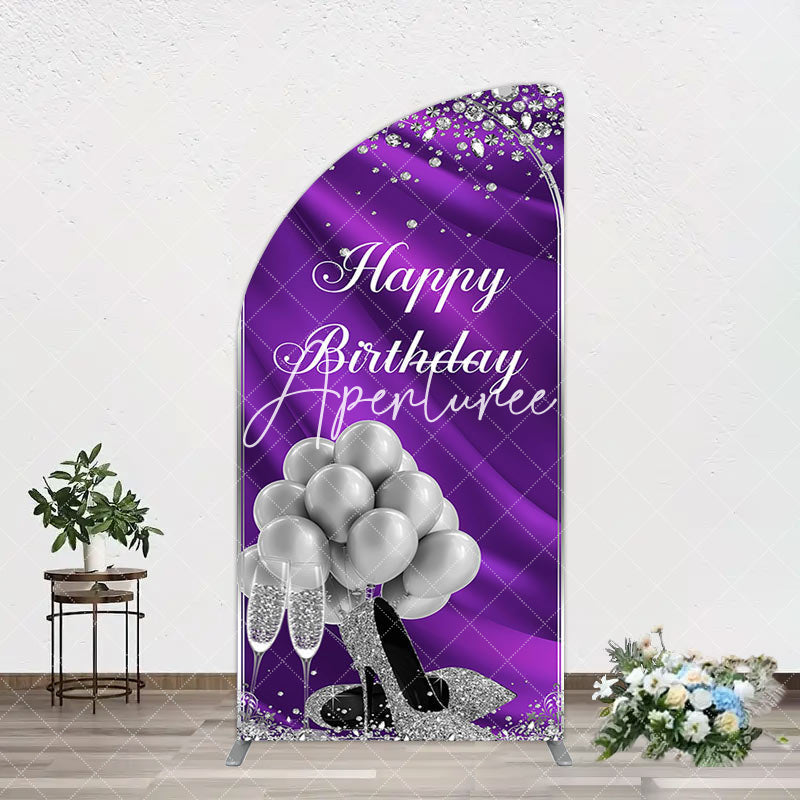 Aperturee - Aperturee Purple Silver Sparke High Heel Birthday Arch Backdrop