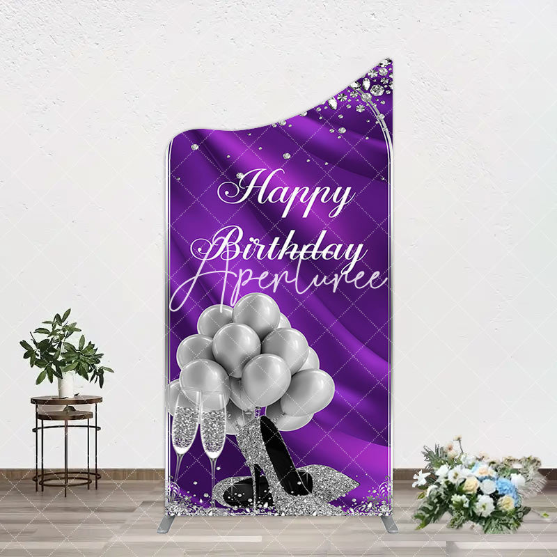 Aperturee - Aperturee Purple Silver Sparke High Heel Birthday Arch Backdrop