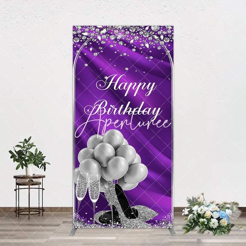 Aperturee - Aperturee Purple Silver Sparke High Heel Birthday Arch Backdrop