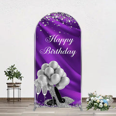 Aperturee - Aperturee Purple Silver Sparke High Heel Birthday Arch Backdrop