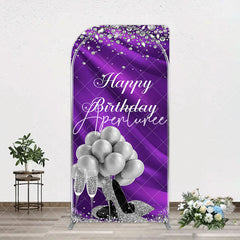 Aperturee - Aperturee Purple Silver Sparke High Heel Birthday Arch Backdrop