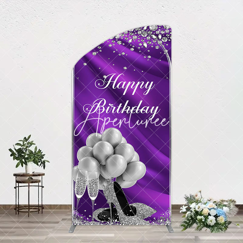 Aperturee - Aperturee Purple Silver Sparke High Heel Birthday Arch Backdrop