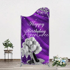 Aperturee - Aperturee Purple Silver Sparke High Heel Birthday Arch Backdrop