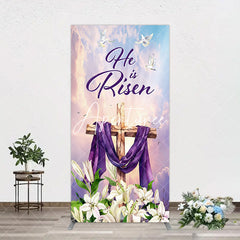 Aperturee - Aperturee Purple Sky Floral Cross He Is Risen Arch Backdrop