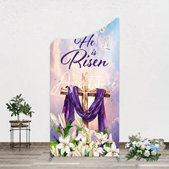 Aperturee - Aperturee Purple Sky Floral Cross He Is Risen Arch Backdrop