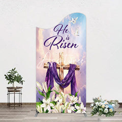 Aperturee - Aperturee Purple Sky Floral Cross He Is Risen Arch Backdrop