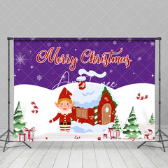 Aperturee - Aperturee Purple Sky Snowy Field Cabin Elf Christmas Backdrop