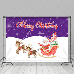 Aperturee - Aperturee Purple Sky Snowy Field Santa Elk Christmas Backdrop