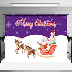 Aperturee - Aperturee Purple Sky Snowy Field Santa Elk Christmas Backdrop