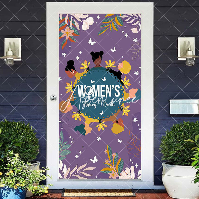 Aperturee - Aperturee Purple Tribal Leaves Womens History Month Door Cover