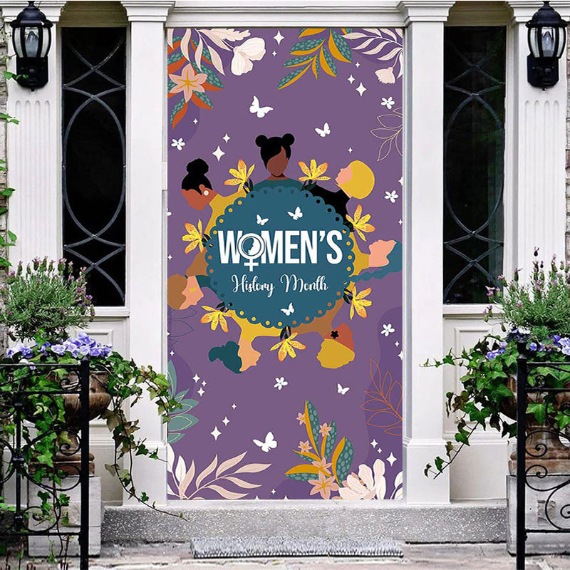 Aperturee - Aperturee Purple Tribal Leaves Womens History Month Door Cover