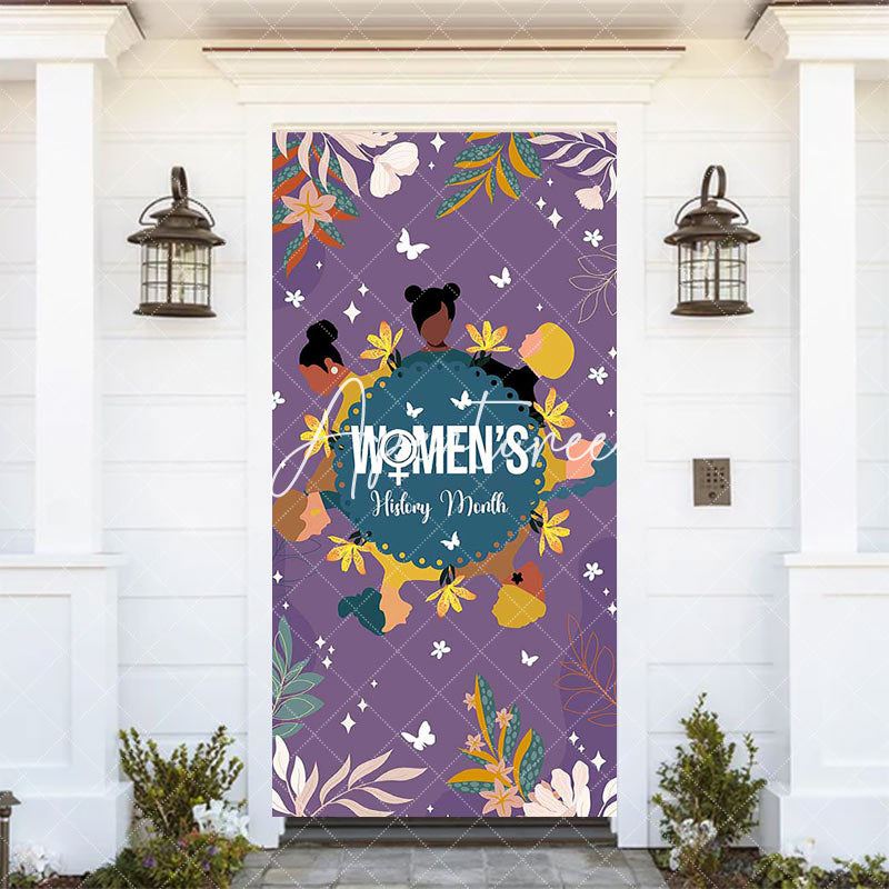 Aperturee - Aperturee Purple Tribal Leaves Womens History Month Door Cover