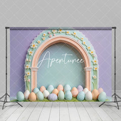 Aperturee - Aperturee Purple Wall Green Floral Arch Eggs Easter Backdrop