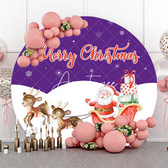 Aperturee - Aperturee Purple White Snowflake Santa Round Christmas Backdrop