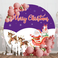 Aperturee - Aperturee Purple White Snowflake Santa Round Christmas Backdrop