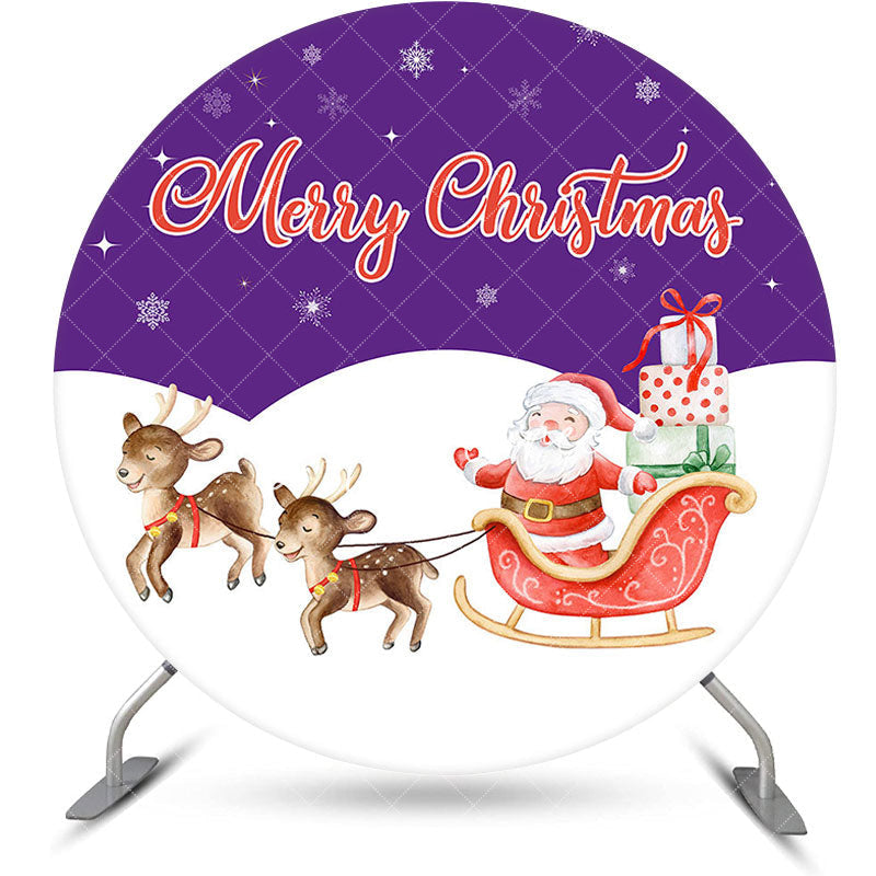 Aperturee - Aperturee Purple White Snowflake Santa Round Christmas Backdrop