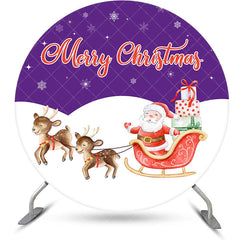 Aperturee - Aperturee Purple White Snowflake Santa Round Christmas Backdrop