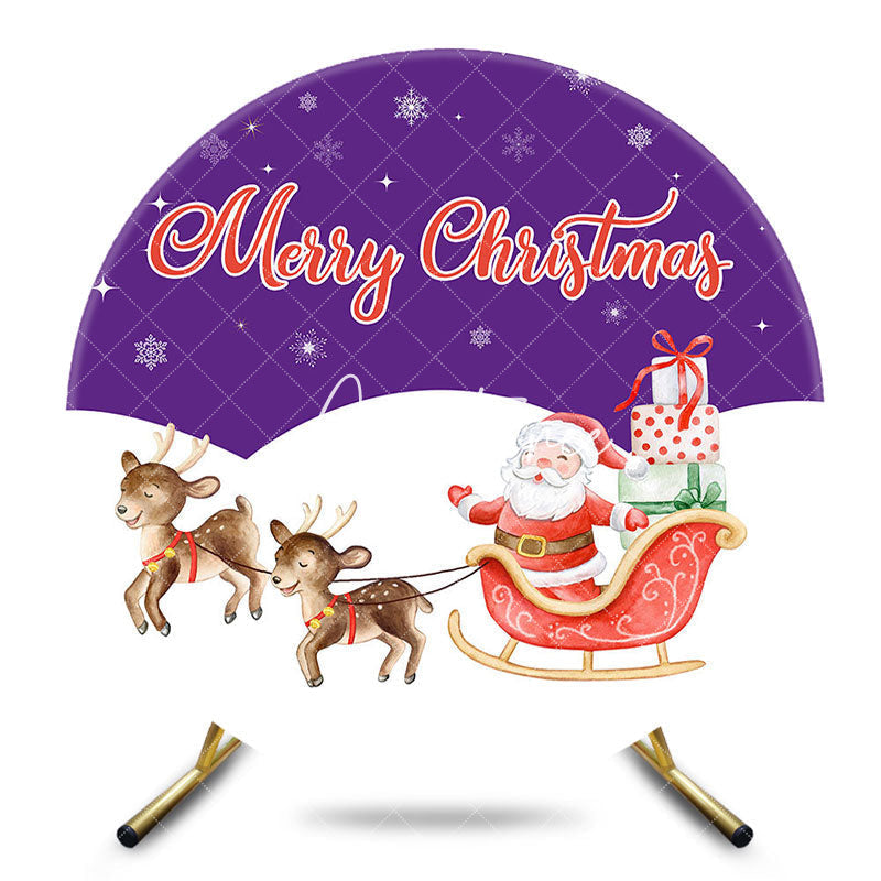 Aperturee - Aperturee Purple White Snowflake Santa Round Christmas Backdrop