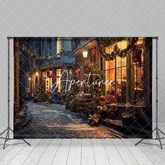 Aperturee - Aperturee Quiet Snowy Lane Festively Lit Christmas Backdrop