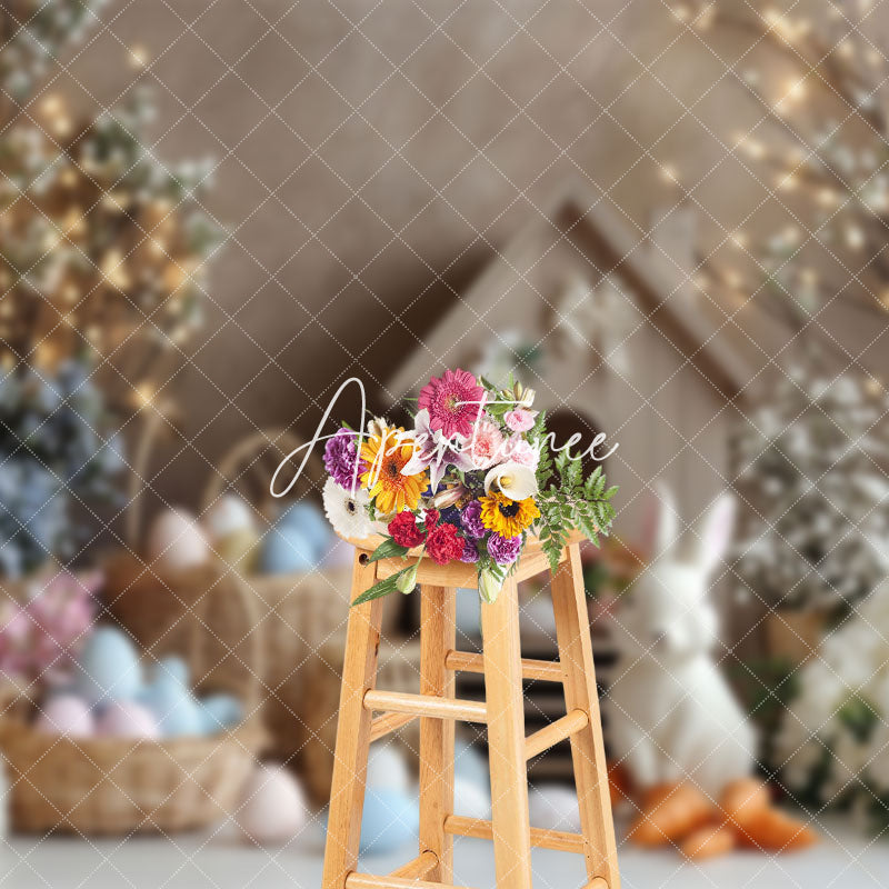 Aperturee - Aperturee Rabbit Hutch Eggs Colorful Floral Easter Backdrop