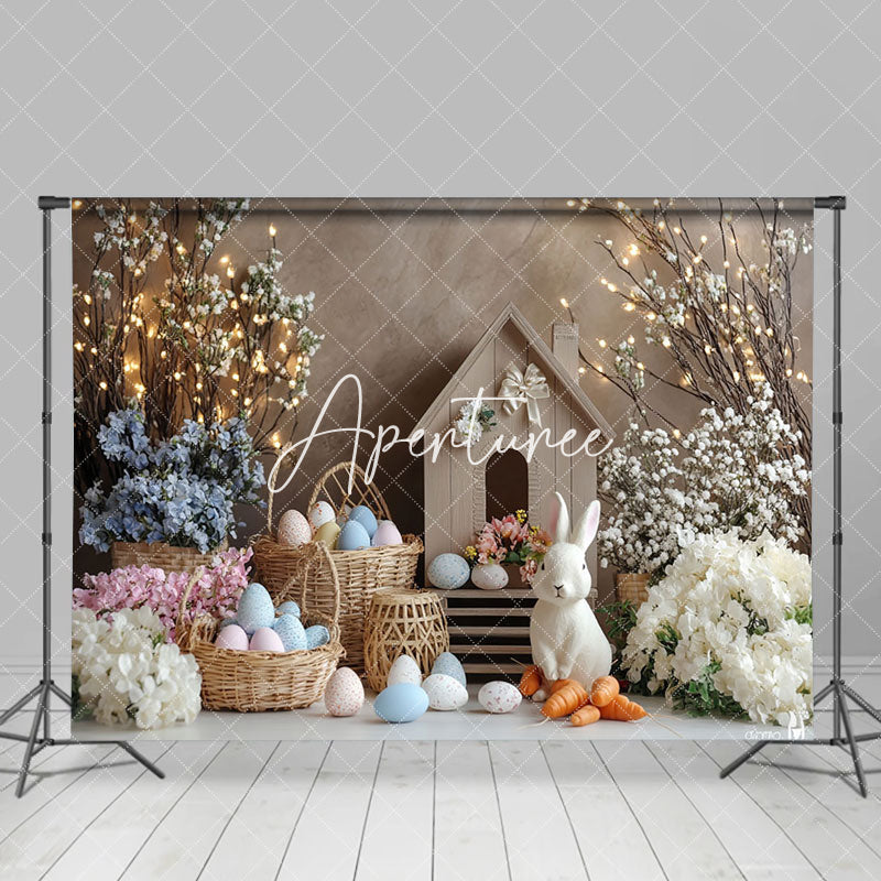 Aperturee - Aperturee Rabbit Hutch Eggs Colorful Floral Easter Backdrop