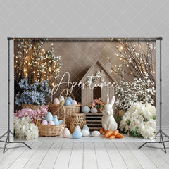 Aperturee - Aperturee Rabbit Hutch Eggs Colorful Floral Easter Backdrop