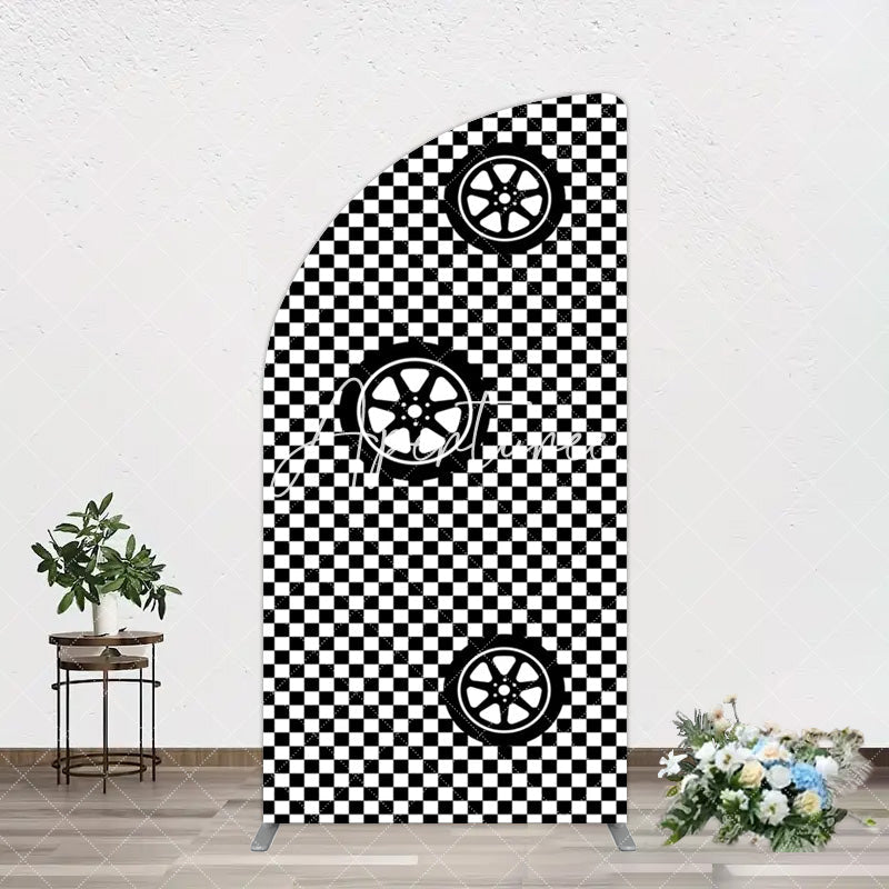 Aperturee - Aperturee Racing Black White Grid Tire Birthday Arch Backdrop