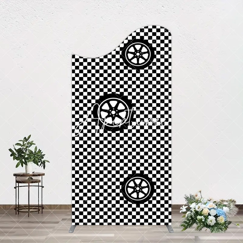 Aperturee - Aperturee Racing Black White Grid Tire Birthday Arch Backdrop