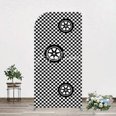 Aperturee - Aperturee Racing Black White Grid Tire Birthday Arch Backdrop