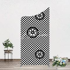 Aperturee - Aperturee Racing Black White Grid Tire Birthday Arch Backdrop